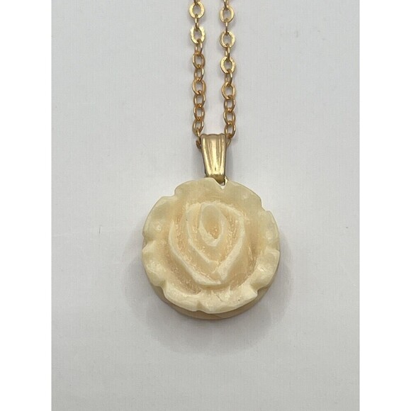 VINTAGE 1/20 12 KTS WRF GOLD FILLED COSTUME JEWELRY ROSE FLOWER NECKLACE - Picture 5 of 6